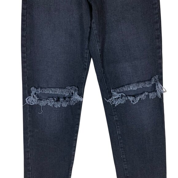 Vibrant Miu Black Distressed High Rise Jeans W25 Ripped Knee Slim Fit - Picture 3 of 5